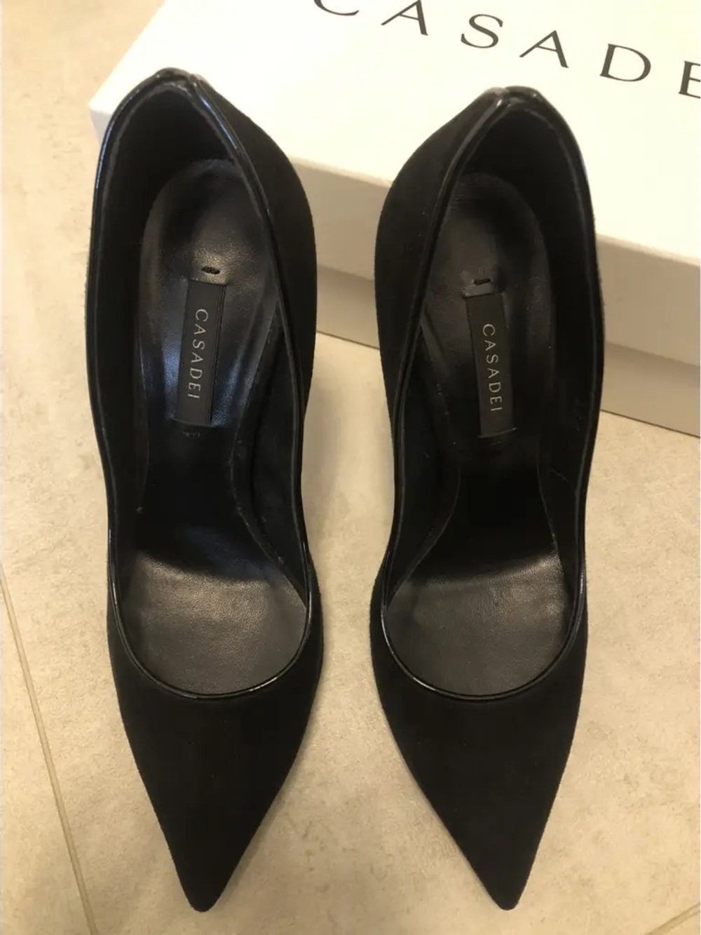 AUTHENTIC Casadei Black Velvet Blade Pointed Toe Pumps Size 36 - Picture 4 of 5